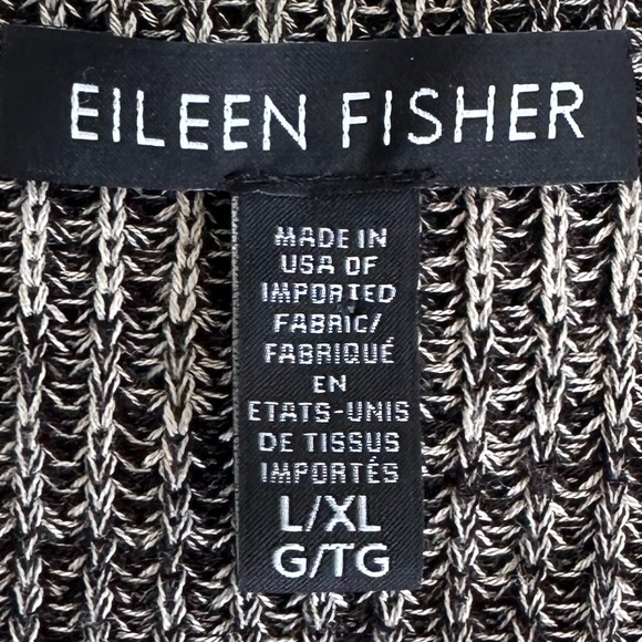 Eileen Fisher Sleek Tencel Knit Kimono Cardigan Sweater Black/Natural Size L/XL - Picture 9 of 14